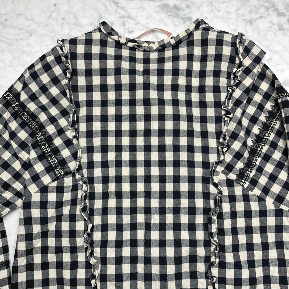 Zara Check Print Ruffle Long Sleeve Button Down - Picture 7 of 7